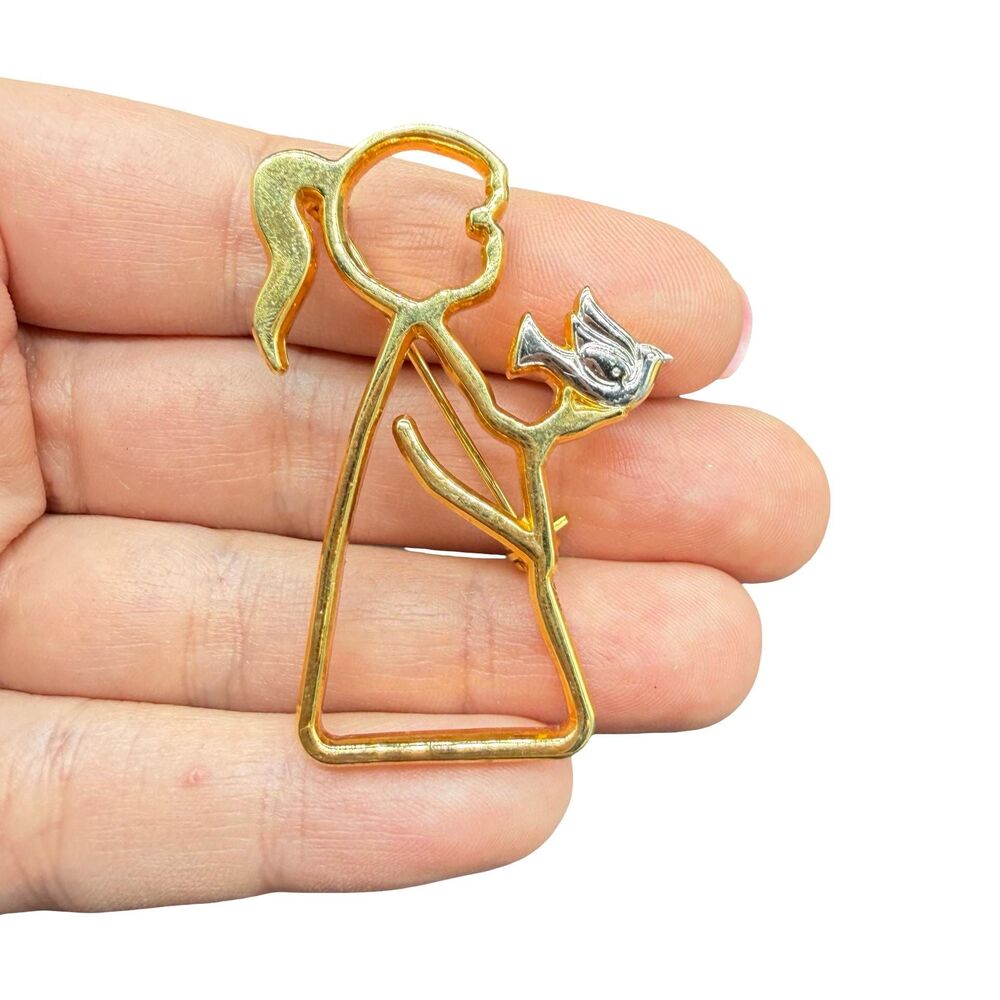 Vintage Jewelry Girl Holding Dove Brooch Peace brooch religious jewelry